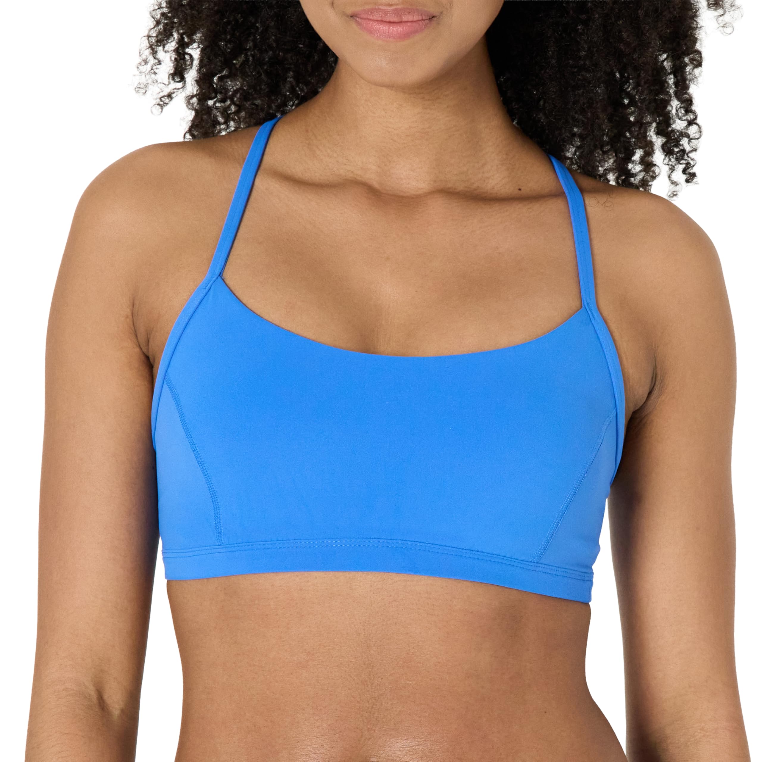Photo 1 of Amazon Essentials Women's Active FormFlex Buttery Soft Light Support Y-Back Thin Strap Yoga Sports Bra, Ocean Blue, Medium