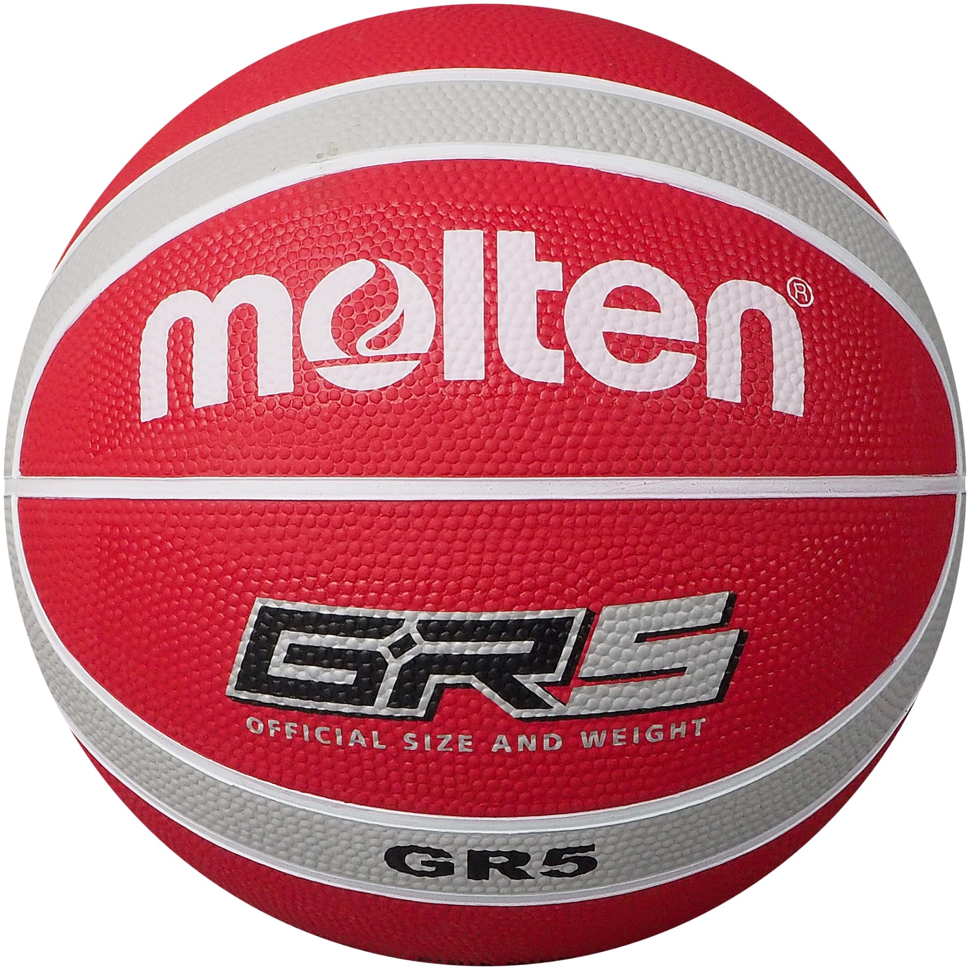 Molten GR Premium Rubber Basketball | Indoor/Outdoor Play | Durable Pro Pebble Grip Texture | Reaction Training | Size 5 | For Boys age 7, 8, 9, 10 & 11, Girls age 12 & 13 | Red & Silver