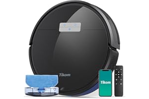 Tikom G8000 Pro Robot Vacuum and Mop Combo, 4500Pa Suction, 150Mins Max, Robotic Vacuum Cleaner with Self-Charging, Quiet, APP&Voice Control, Good for Carpet, Hard Floor, Black