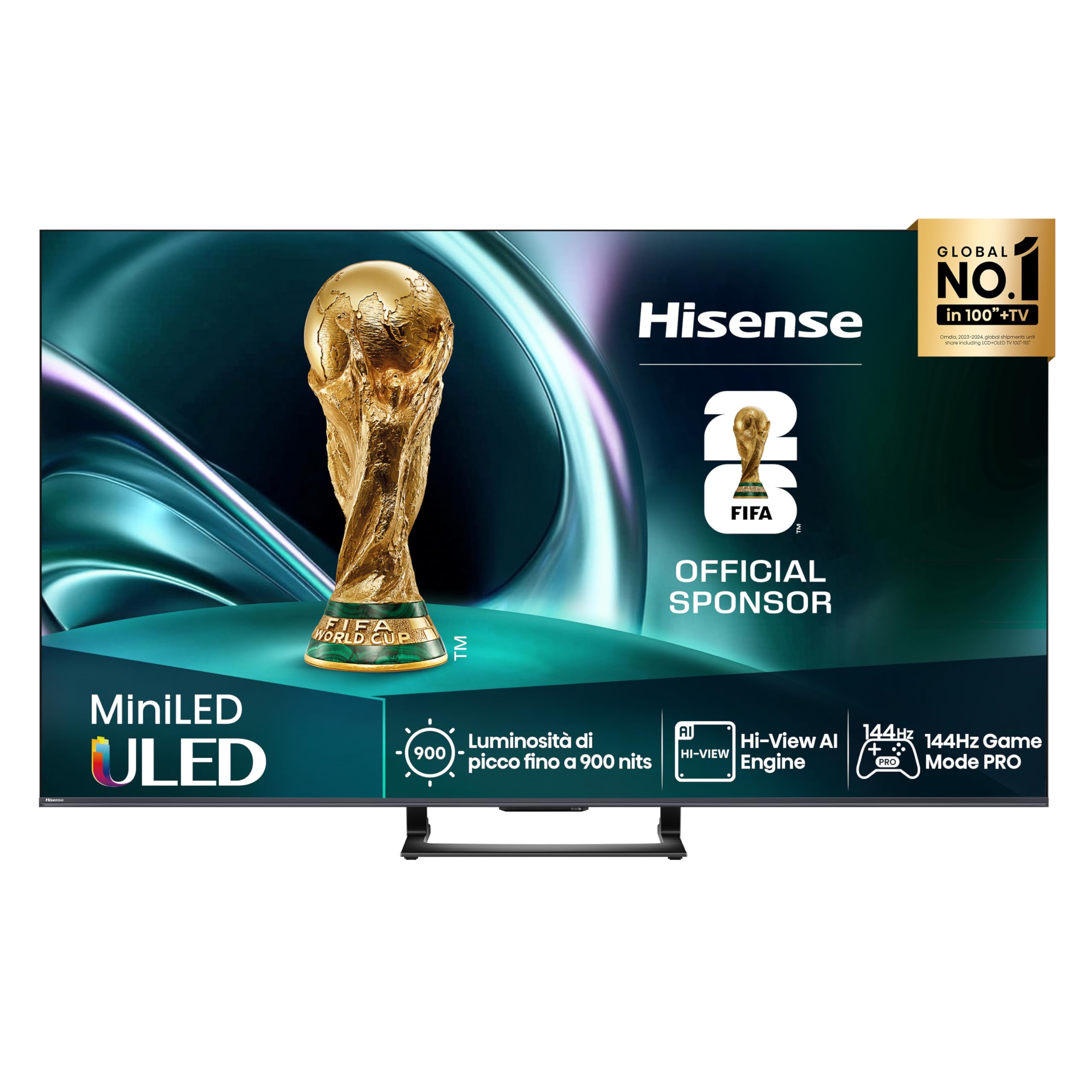 Hisense TV 50" Mini-LED 144Hz 4K 2025 50U72Q, Smart TV VIDAA U8, Dolby Vision IQ, HDR 10+ Adaptive, 144Hz Game Mode PRO, Dolby Atmos 2.1 con Subwoofer, Alexa Built-in, VIDAA Voice, lativù 4K, 50''