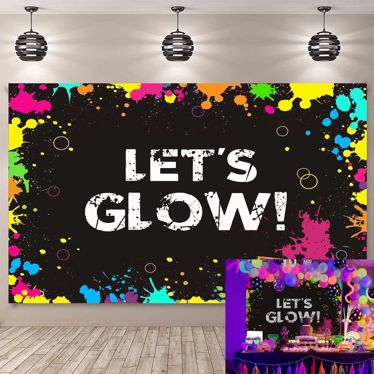 Glow Neon Party Backdrop Banner Let's in The Dark Glow Birthday Photography Background Vinyl Colorful Graffiti Abstract Neon Party Banner Supplies Prop (7X5FT)