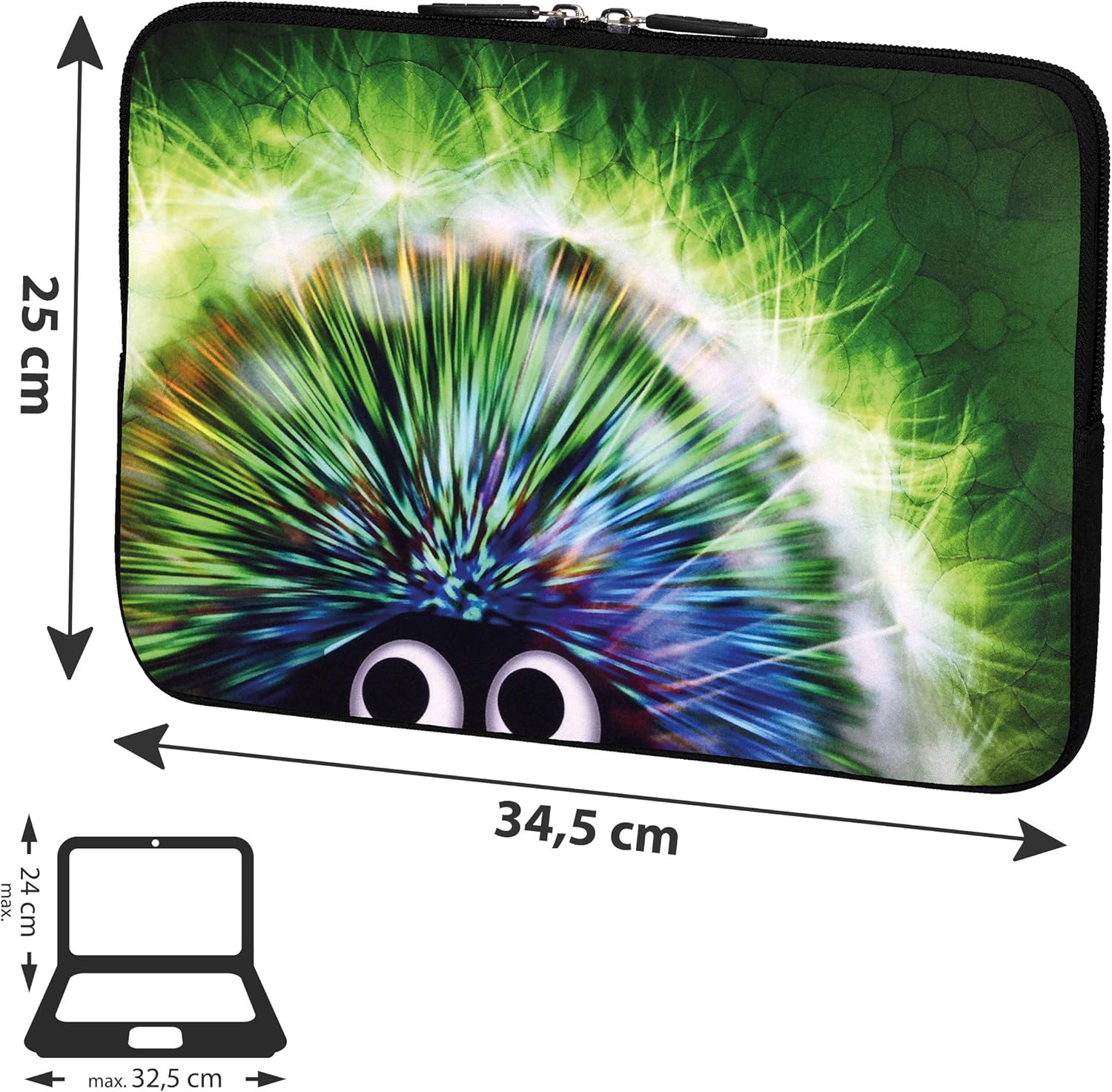PEDEA Laptop Bag Case Design Sleeve for 13.3 inch, Green Hedgehog - Image 3