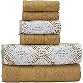 Modern Threads Capri 6-Piece Reversible Yarn Dyed Jacquard Towel Set - Bath Towels, Hand Towels, & Washcloths - Super Absorbent & Quick Dry - 100% Combed Cotton, Gold