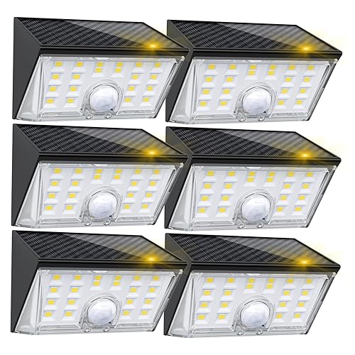 ROSHWEY Solar Lights Outdoor Waterproof, 6 Pack Fence Lights Solar Powered with Motion Sensor, Security Light for Outside Wall Front Door Yard Deck Garage Garden Patio Step, 4 Lighting Modes