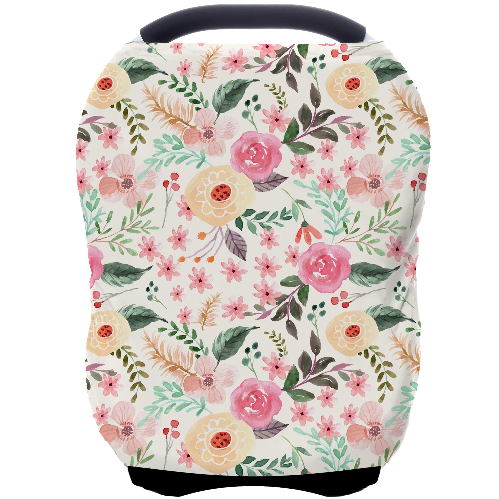 Photo 1 of Nursing Carseat Canopy Breastfeeding Cover - Multi-use Stretchy Car Seat Covers for Babies, Baby Shower Gifts (Pink Floral)