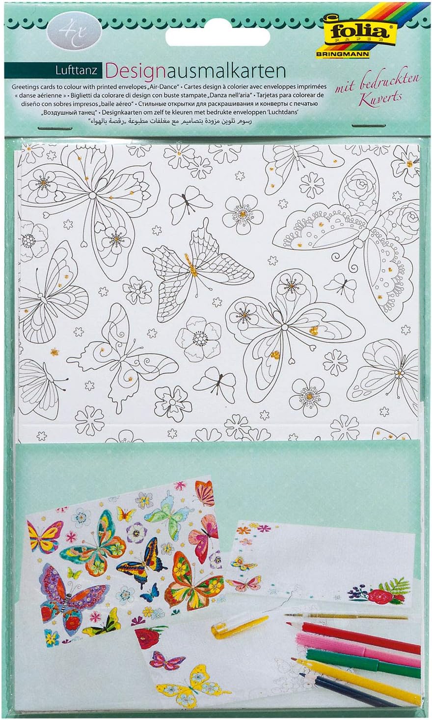 folia Design Colouring, air Dance, 4 envelopes, Ideal for Making Your own Birthday Invitation Cards, Multicoloured, 10,5 x 14,5 cm