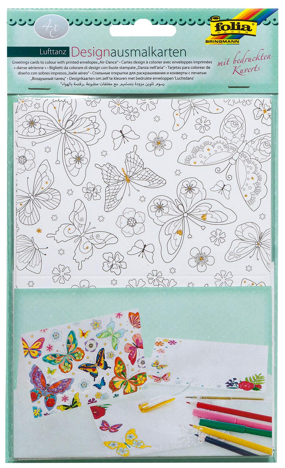 folia Design Colouring, air Dance, 4 envelopes, Ideal for Making Your own Birthday Invitation Cards, Multicoloured, 10,5 x 14,5 cm