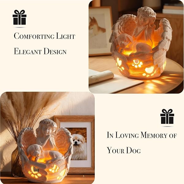 AQNTQCN DOG MEMORIAL GIFTS FOR LOSS OF DOG, PET MEMORIAL GIFTS FOR DOGS, RESIN ANGEL STATUES WITH LED CANDLE, PET SYMPATHY GIFT(LARGE), FOR HOME DECOR OR DESK (LARGE)