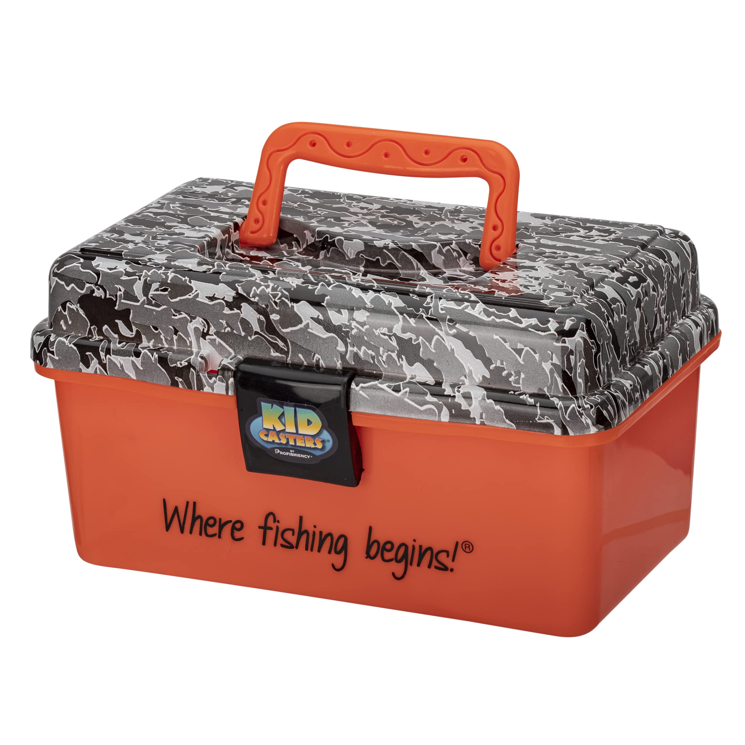 Photo 1 of ***DAMAGED - SEE NOTES/PICTURES***Kid Casters:Orange Tackle Box | Removeable Tray & Easy Locking Latch