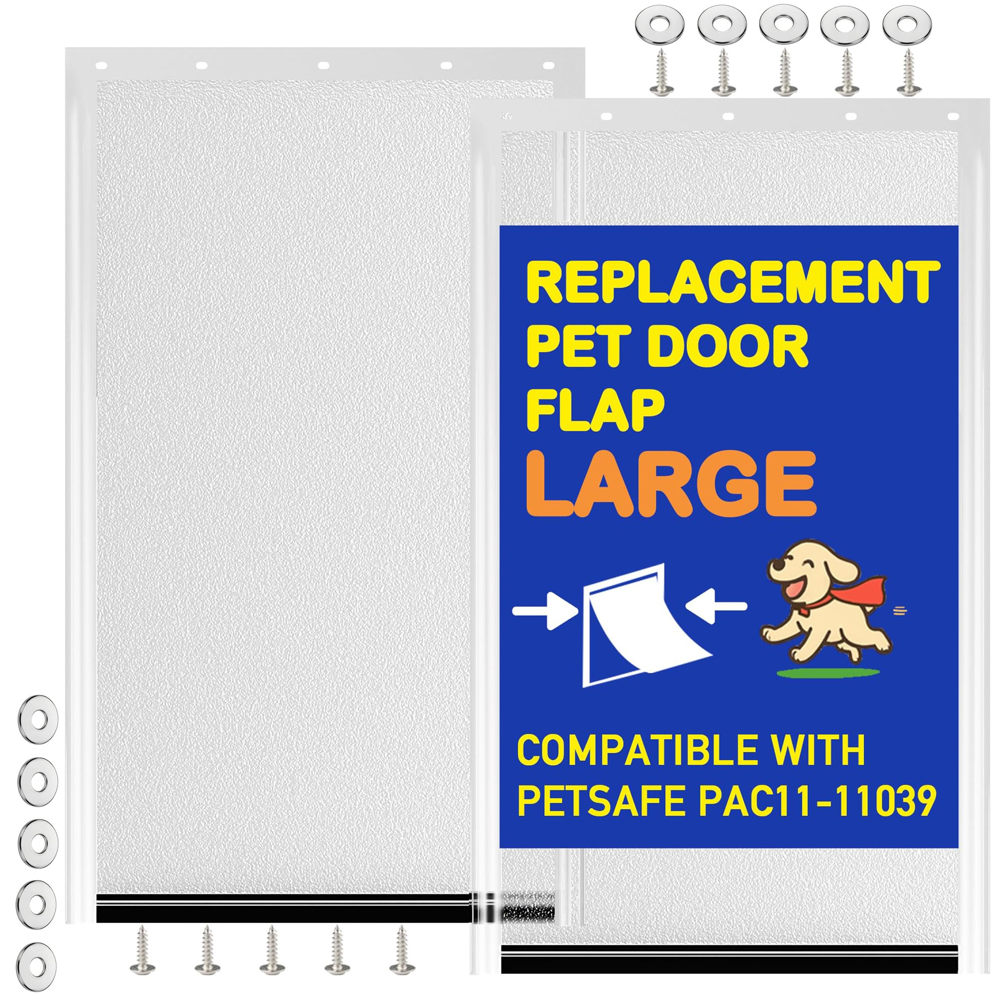 Photo 1 of 2 Pack Large Dog Door Replacement Flaps with Screws, Compatible with Petsafe Freedom Doggie Doors PAC11-11039 10 1/8" X 16 7/8" Weather Resistant Flexible (Without Bracket-Frosted Transparent)