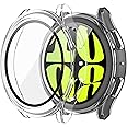 Misxi 2-Pack Hard PC Screen Protector Case with Tempered Glass, Compatible for Samsung Galaxy Watch 6 44mm, Ultra-Thin Scratch Resistant Anti-Slip Cover for Galaxy Watch6, Transparent
