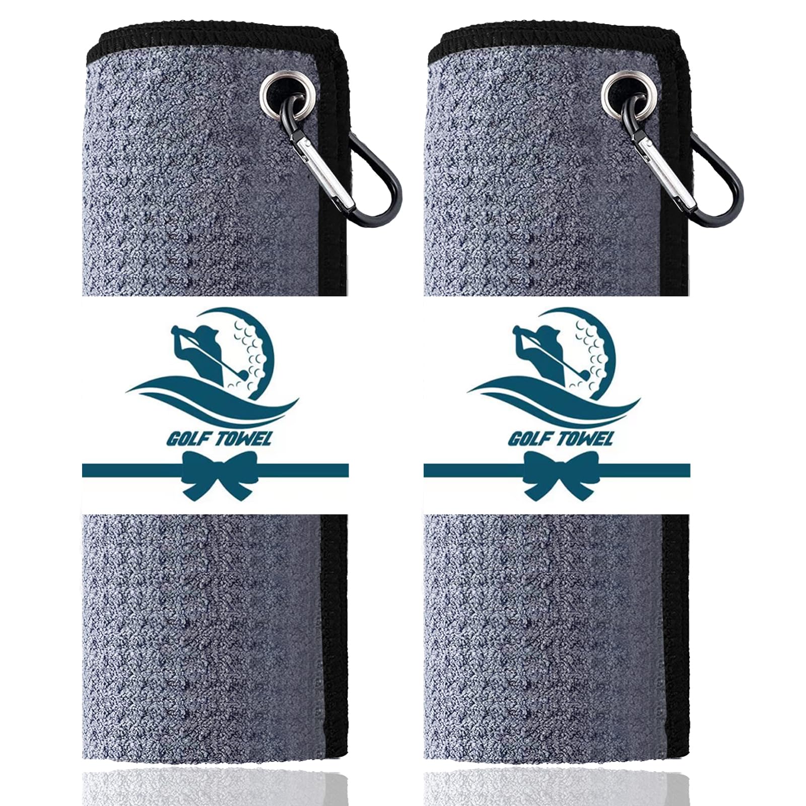AXKAL Golf Towels for Golf Bags with Clip Black Heavy Duty Carabiner 16’’x16’’Value 2 Pack, Tri-fold Golf Towels Premium Microfiber Fabric Waffle (2 Pack 16''x16'', Grey)