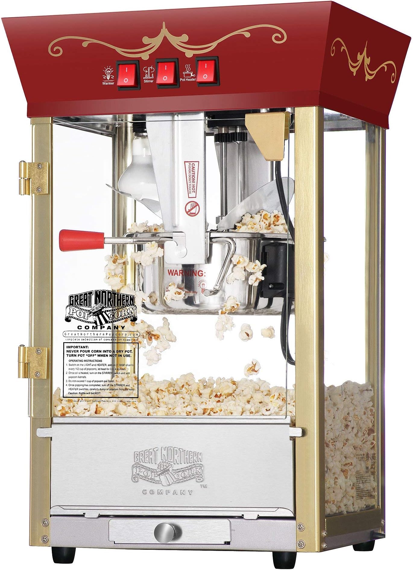 Great Northern Popcorn Red Matinee Movie Theater Style 8 oz. Ounce Antique Popcorn Machine (Renewed)