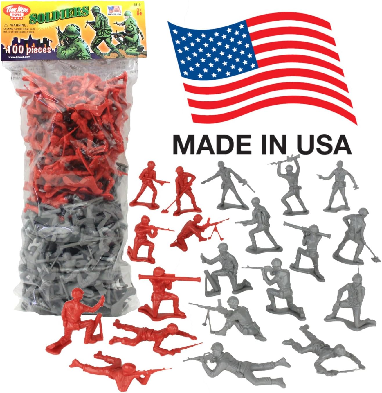 Amazon Com Timmee Plastic Army Men Gray Vs Red 100pc Soldier Figures Made In Usa Toys Games
