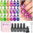 Beetles 6 Colors Summer Neon Cat Eye Gel Nail Polish Kit with Double-ended Magnet, Bright Orange Blue Green Purple Holographic Glitter Magic Spells Soak Off UV Led Gel Nail Polish Set Nail Art