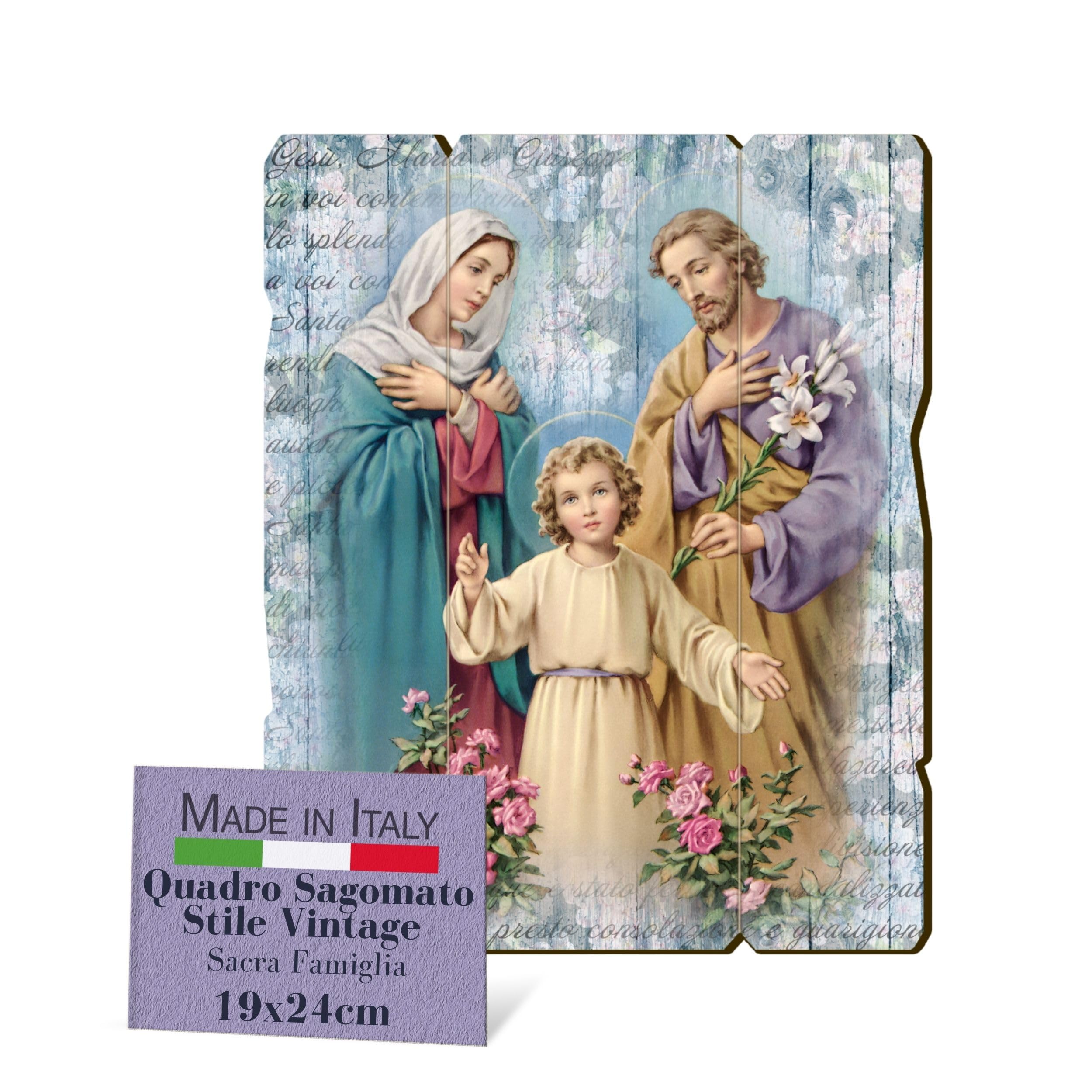 F.LLI BONELLA FRATELLI BONELLA - Vintage Shaped Holy Family Picture - Poplar Wood Picture Thickness 8mm - Holy Family Bedroom Canvas 19x24 cm - 100% Made in Italy