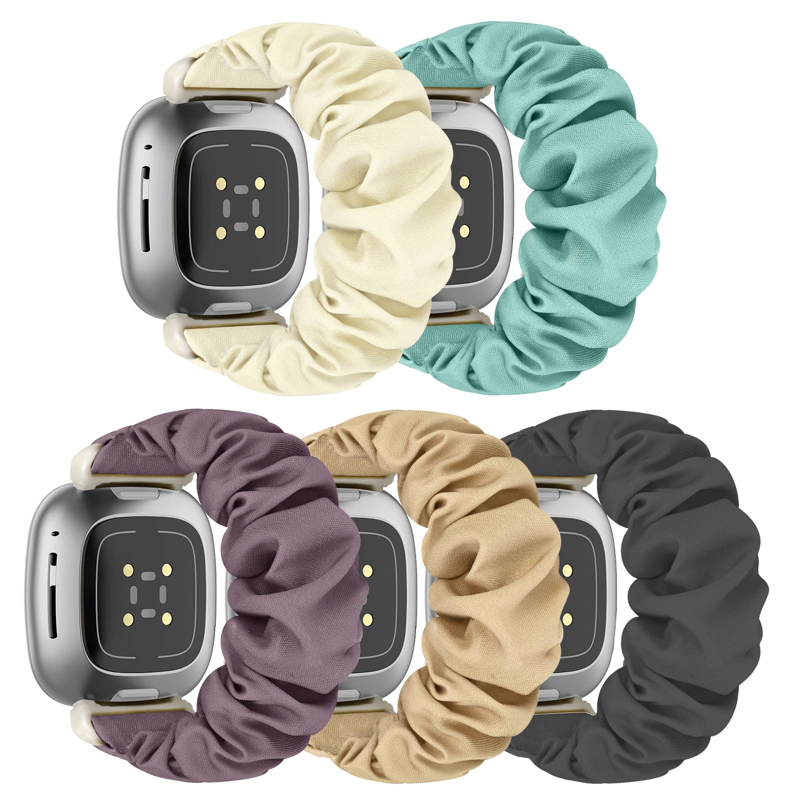 DKGKOO Scrunchie Watch Strap for Women Compatible with Versa 4 / Versa 3 /Sense/Sense 2 Elastic Scrunchy Replacement Band Soft Stretchy Band (5 Pack F,L-Size) — image 1