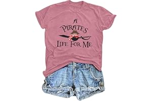 ASTANFY Cruise Shirts Pirate Costume Women a Pirate Life for Me Graphic Tee Family Cruise Shirt Causal Short Sleeve Tops