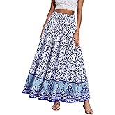 CFLONGE Summer Maxi Skirts for Women 2026 Fashion Boho Long Skirt Trendy Floral High Waist A Line Beach Skirt Vacation Outfit