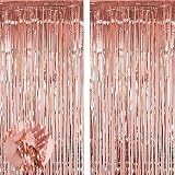 Aisszhao 2 Packs Rose Gold Tinsel Foil Curtain Backdrop 3.2ft x 6.5ft