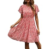 Manydress Women's Chiffon Floral Dresses Casual Summer Boho Flutter Sleeve Flowy Skater Western Dress MY112