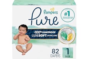 Pampers Pure Baby Diapers, Size 1 (8-14 lbs), 82, Up to 100% Leakproof, Premium Hypoallergenic Soft Diapers