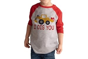 7 ate 9 Apparel Kid's I Dig You Construction Truck Valentine's Day Grey Raglan Shirt