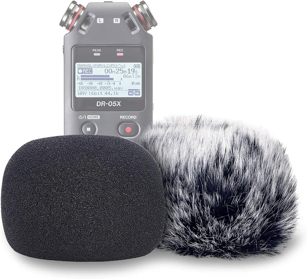 YOUSHARES DR05X Windscreen Foam & Furry Muff 2 Pack for DR-05X Recorder