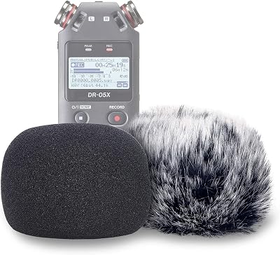 YOUSHARES DR05X Windscreen Foam & Furry Muff 2 Pack for DR-05X Recorder