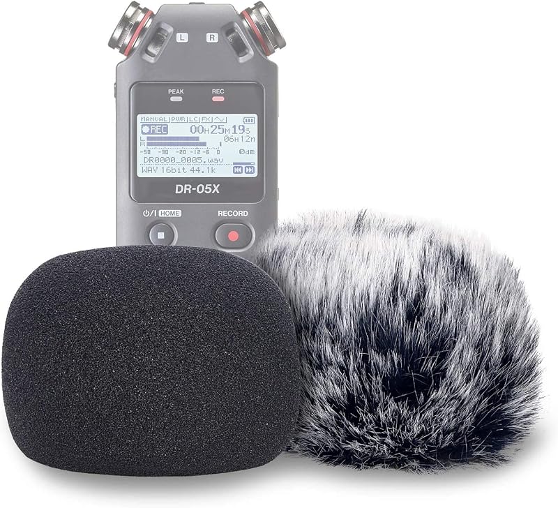 YOUSHARES DR05X Windscreen Foam & Furry Muff 2 Pack for DR-05X Recorder