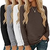 Oakgarden 4 Pack Women' Long Sleeve Shirts Tops Casual Loose Fit Crew Neck Basic Tee Fashionable Workout Layer Fall Outfit