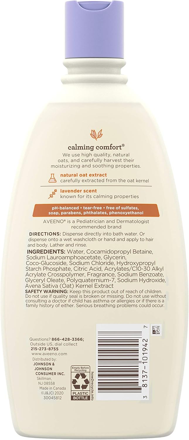 Aveeno Baby Calming Comfort Bath with Relaxing Lavender & Vanilla Scents, Hypoallergenic & Tear-Free Formula, Paraben- & Phthalate-Free, 18 Fl Oz (Pack of 1): Health & Personal Care