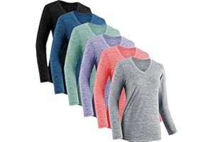 TVKSOM Moisture Wicking Shirts for Women Quick Dry Athletic Running Long Sleeve T Shirts Womens V Neck Workout Tops