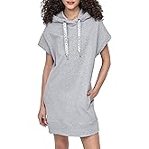 DKNY Women's Two Tone Logo Short Sleeve Hooded Sneaker Dress