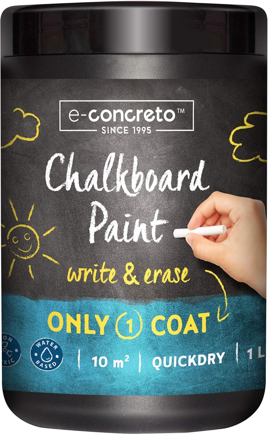 e-concreto Tafelfarbe 1L Schwarz + Kreide | Tafellack | Schultafellack