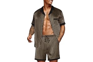 Ekouaer Men Satin Silk Pajamas Set with Pockets Sleepwear Shorts Satin Summer Loungewear 2 Piece Button Down Set S-3XL