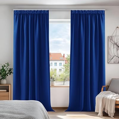 Deconovo Blue Thermal Insulated Curtain Panels 46 x 90 Pencil Pleat Two Panels