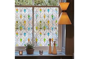 ADD.HERES 3D Stained Glass Window Film, Decorative Window Privacy Film for Bathroom,Front Door,Home, Sun Blocking Heat Control,Static Cling,Malachite, 17.3inch x 47.2inch