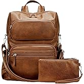 Marvolia PU Leather Backpack for Women - Vintage Womens Backpacks with Wristlet Convertible Crossbody Shoulder Bag for Daily Use Work Party - Brown