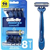 Gillette Sensor3 Comfort Disposable Razors for Men, 8 Count, Lubrastrip Glides Easily Over Your Skin