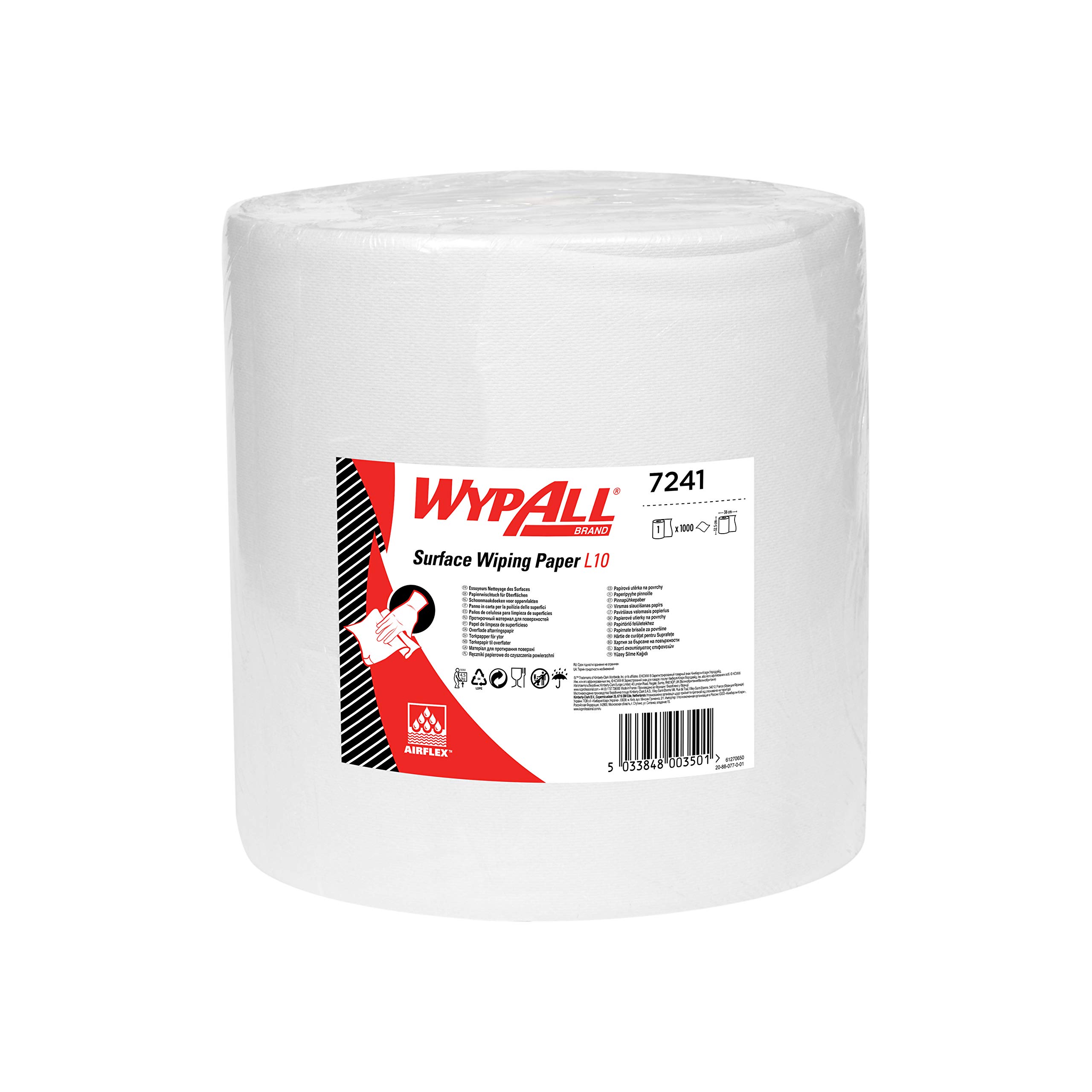 WypAll L10 Surface Wiping Paper 7241 - Jumbo Xtra Wide Wiper Roll - 1 Roll x 1,000 White Paper Wipers