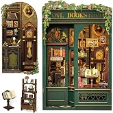 Owl Bookstore Book Nook Kit - 3D Wooden Puzzles with LED | DIY Miniature House for Adults Teens, Beginner Friendly to Build, British Bookshelf Decor Creative Gifts for Book Lovers