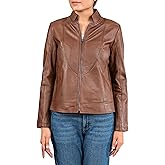 Jild Stylish Collar Casual Womens Leather Jacket - Biker Style Premium Lambskin Leather Jacket Women