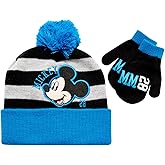 Disney Boys' Mickey Mouse, Car Lightning McQueen Winter Hat & Mittens or Gloves Set (Toddler/Little Boys), Size Age 2-4, Mickey Mittens Set- Blue