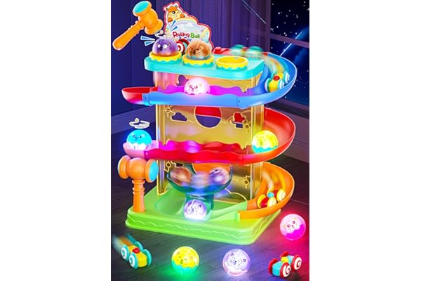 2-in-1 Ball Drop & Car Ramp Race Track Montessori Toy for Toddlers Ages 1-5 | Hammer Rolling Ball, Launch and Race Car-Cause 