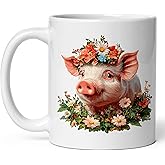 Pig Ceramic Coffee Mug 11oz Swine Hog Oink - Tea Coffee Mug with Comfortable Grip - Unique Animal Gift Cup for Office or Home - Vibrant Long-Lasting Print ID44991