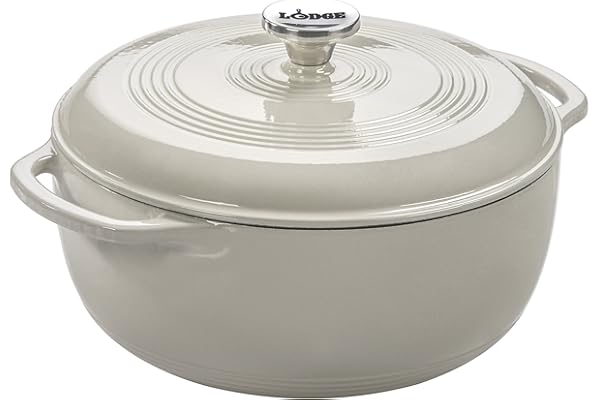 Lodge 6 Quart Enameled Cast Iron Dutch Oven with Lid – Dual Handles – Oven Safe up to 500° F or on Stovetop - Use to Marinate