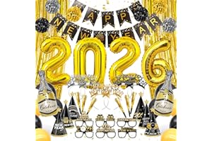 Joyesplay 2026 New Years Eve Party Supplies,Nye Photo Booth Props with New Years Hats Headband Banner Glasses Curtains