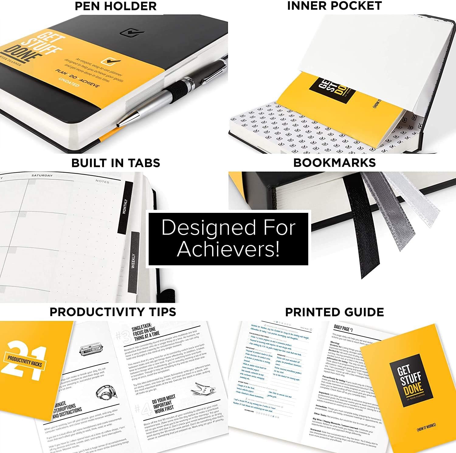 Get Stuff Done Planner for Productivity - 13 Week Undated Planner, 8.3” x 5.5” - Monthly, Weekly And Daily Agenda - Best For Full Focus And Achieving Goals - Personal Organizer for Men & Women : Office Products