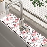 Pink Rose Floral Kitchen Sink Splash Guard Mat Absorbent Fast Drying Mat Faucet Draining Mat Sink Splash Guard Behind Faucet Drip Catcher for Kitchen Bathroom 5.5